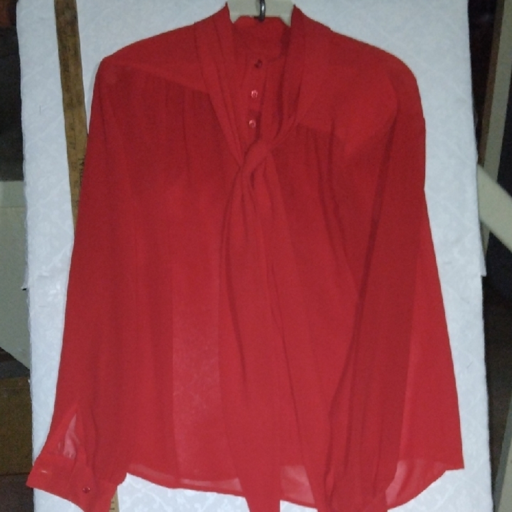 Vintage Harbordasher Red Blouse with Tie Neck